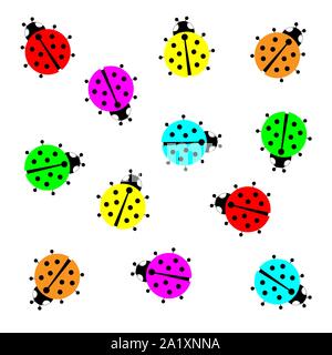 Funny multi-colored ladybugs on a white background. Vector illustration. Stock Vector