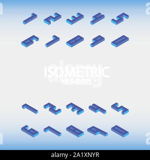 Set of isometric numbers blue. Vector illustration. Stock Vector