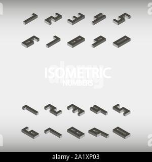 Set of isometric numbers gray. Vector illustration. Stock Vector