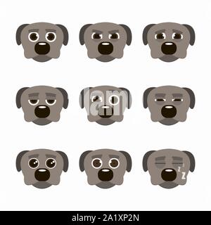 Set of cute dog emoticons. Vector illustration. Stock Vector