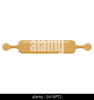Vector Illustration of flat design wooden rolling pin isolated on white background kitchen tool icon closeup, template Stock Vector