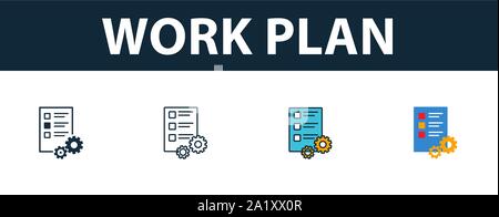 Work Plan icon set. Premium symbol in different styles from productivity icons collection. Creative work plan icon filled, outline, colored and flat Stock Vector