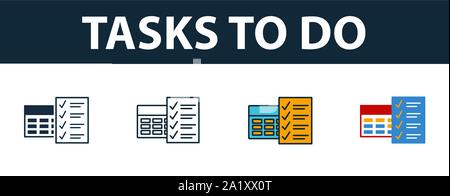 Tasks To Do icon set. Premium symbol in different styles from productivity icons collection. Creative tasks to do icon filled, outline, colored and Stock Vector