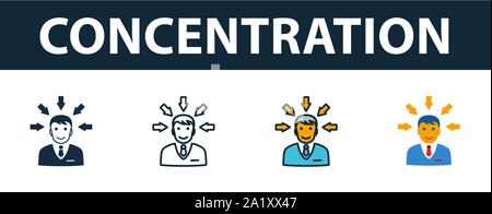 Concentration icon set. Premium symbol in different styles from productivity icons collection. Creative concentration icon filled, outline, colored Stock Vector