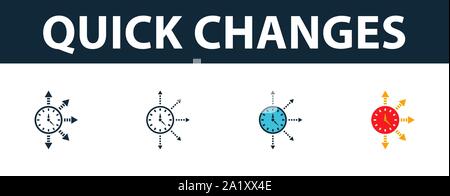 Quick Changes icon set. Premium symbol in different styles from productivity icons collection. Creative quick changes icon filled, outline, colored Stock Vector