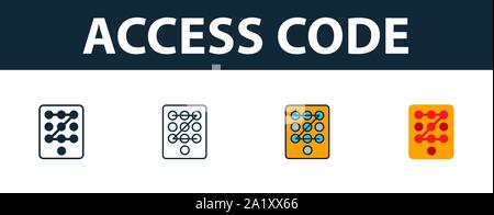 Access Code icon set. Premium symbol in different styles from security icons collection. Creative access code icon filled, outline, colored and flat Stock Vector