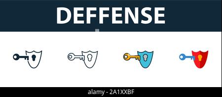 Deffense icon set. Premium symbol in different styles from security icons collection. Creative deffense icon filled, outline, colored and flat symbols Stock Vector