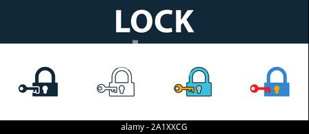 Lock icon set. Premium symbol in different styles from security icons collection. Creative lock icon filled, outline, colored and flat symbols Stock Vector