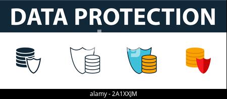 Data Protection icon set. Premium symbol in different styles from security icons collection. Creative data protection icon filled, outline, colored Stock Vector