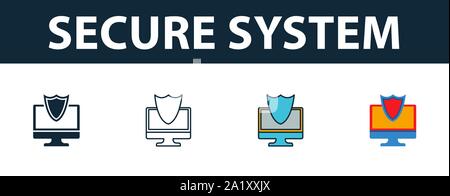 Secure System icon set. Premium symbol in different styles from security icons collection. Creative secure system icon filled, outline, colored and Stock Vector