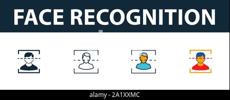 Face Recognition icon set. Premium symbol in different styles from security icons collection. Creative face recognition icon filled, outline, colored Stock Vector