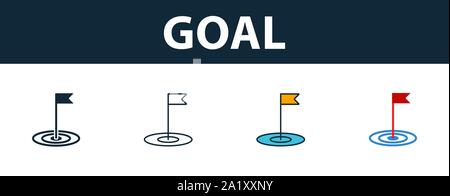 Goal icon set. Premium symbol in different styles from startup icons collection. Creative goal icon filled, outline, colored and flat symbols Stock Vector