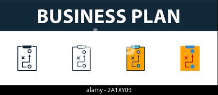 Business Plan icon set. Premium symbol in different styles from startup icons collection. Creative business plan icon filled, outline, colored and Stock Vector