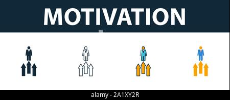 Motivation icon set. Premium symbol in different styles from startup icons collection. Creative motivation icon filled, outline, colored and flat Stock Vector