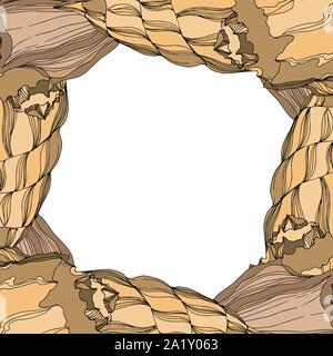 Vector Summer beach seashell tropical elements. Brown beige engraved ink art. Frame border ornament square on white background. Stock Vector