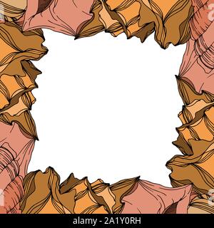 Vector Summer beach seashell tropical elements. Black and white engraved ink art. Frame border ornament square on white background. Stock Vector