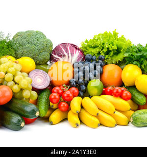 Large assortment vegetables and fruits isolated on white background Stock Photo