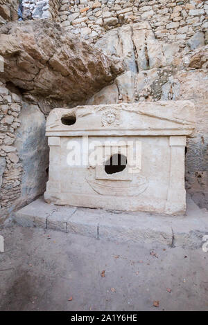 View on the ancient ruins of Lycian town of Olympos, Turkey. Stock Photo