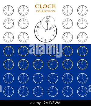 Clock set in black, gold and silver color. Stock Vector