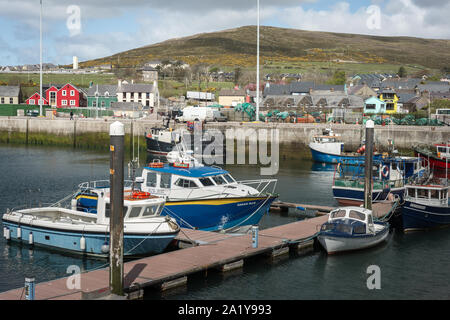 Dingle Ireland moored yachts and motorboats in the harbour, Dingle, County Kerry, Ireland Stock Photo