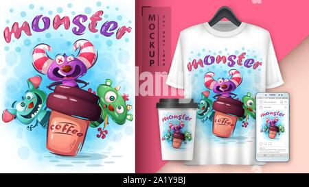 Horror monster poster and merchandising Stock Vector