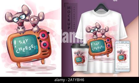 Mouse and tv poster and merchandising Stock Vector