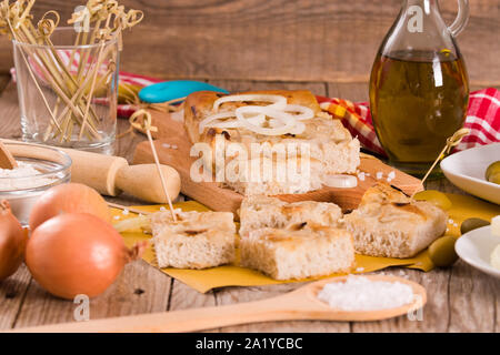 Genoese focaccia flatbread. Stock Photo