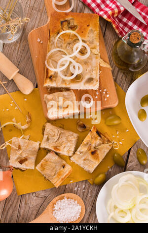 Genoese focaccia flatbread. Stock Photo