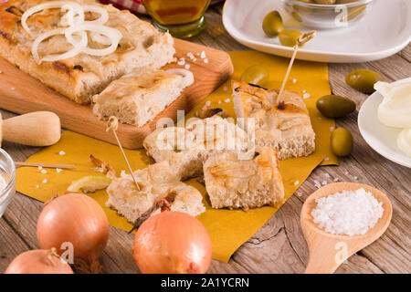 Genoese focaccia flatbread. Stock Photo