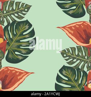 Seamless pattern with pink and purple calla lilies, illustration. Stock Vector