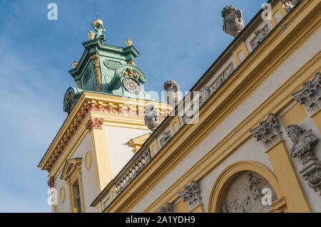 View of the garden at the front facade of Wilanow palace in Warsaw, Poland Stock Photo