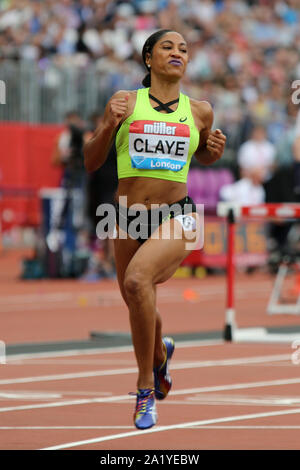 Queen CLAYE of USA in the womens 100 metres hurdles at the Muller Anniversary games in London 2019 Stock Photo