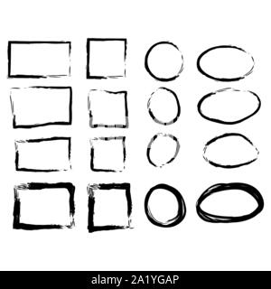 Black circle and square frames. Brush strokes. design elements set. Stock Vector