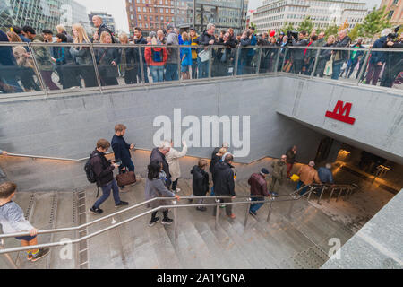 Copenhagen, Zealand Denmark - 29 9 2019: New M3 cityringen metro line opening in Copenhagen Radhusplads Stock Photo