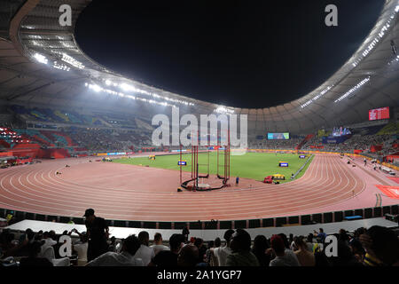 Doha / Qatar – September 29, 2019: The Khalifa International Stadium on the third day of competition at the IAAF World Athletics Championships 2019 Stock Photo