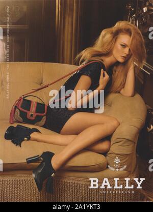 poster advertising Bally fashion house with Caroline Trentini in paper magazine from 2011 year, advertisement, creative Bally advert from 2010s Stock Photo