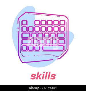 game skills icon, esports skill, vector line concept with keyboard on isolated background with color spot Stock Vector