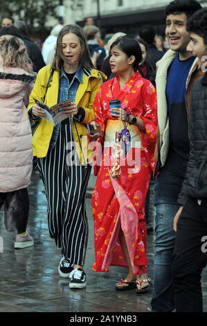 London, UK. 29th Sept 2019. London’s very own festival of Japanese culture – Japan Matsuri – returns to Trafalgar Square.  A regular fixture now in the London calendar, this free annual festival brings people together to enjoy Japanese food, music, dance, and activities for all the family. Crowds braved the rain to enjoy the event. Credit: JOHNNY ARMSTEAD/Alamy Live News Stock Photo
