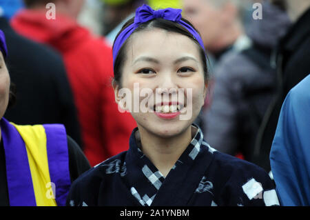 London, UK. 29th Sept 2019. London’s very own festival of Japanese culture – Japan Matsuri – returns to Trafalgar Square.  A regular fixture now in the London calendar, this free annual festival brings people together to enjoy Japanese food, music, dance, and activities for all the family. Crowds braved the rain to enjoy the event. Credit: JOHNNY ARMSTEAD/Alamy Live News Stock Photo