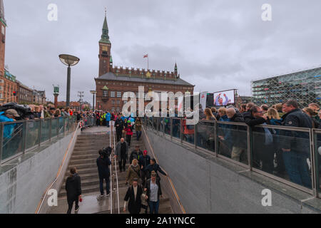 Copenhagen, Zealand Denmark - 29 9 2019: New M3 cityringen metro line opening in Copenhagen Radhusplads Stock Photo