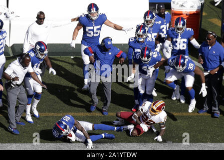 Landover, Maryland, USA. November 8, 2020: Washington Football Team safety Deshazor  Everett (22) applies pressure to New York Giants quarterback Daniel Jones  (8) during the NFL Game between the New York Giants