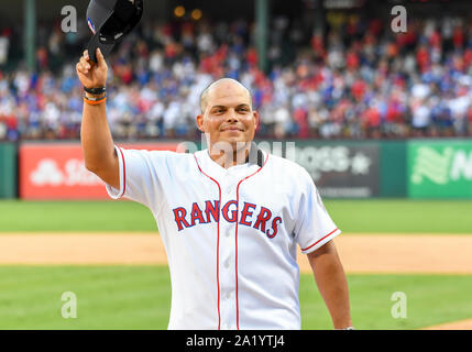 A statue of former Texas Rangers catch Ivan Rodriguez aka Pudge at