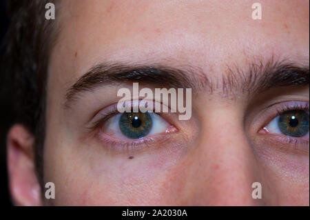 close view portrait of a hansome young men model with brown blue green eyes Stock Photo