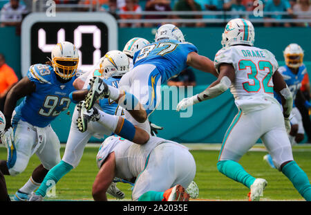 September 29, 2019: Joey Bosa #97 of Los Angeles in action during the NFL  football game between the Miami Dolphins and Los Angeles Chargers at Hard  Rock Stadium in Miami Gardens FL.