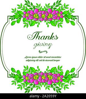 Greeting card thanksgiving, with pattern seamless green leafy floral frame. Vector Stock Vector