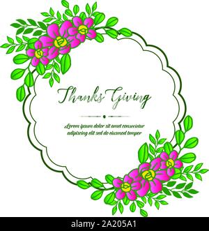 Greeting card thanksgiving, with pattern seamless green leafy floral frame. Vector Stock Vector