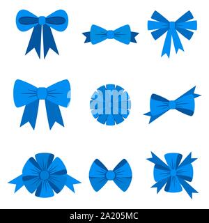Elegant blue bows from a wide ribbon. Decor for greeting cards Stock Vector