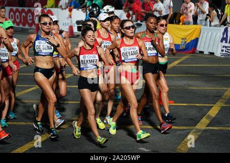 Doha, Qatar. 29th Sep, 2019. Athletes compete during the Women's 20km Race Walk Final at the 2019 IAAF World Championships in Doha, Qatar, Sept. 29, 2019. Credit: Xu Suhui/Xinhua/Alamy Live News Stock Photo