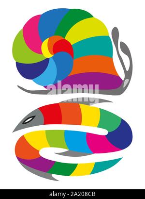Color wheel of fish and snake with shade of colors. Icon. Stock Vector