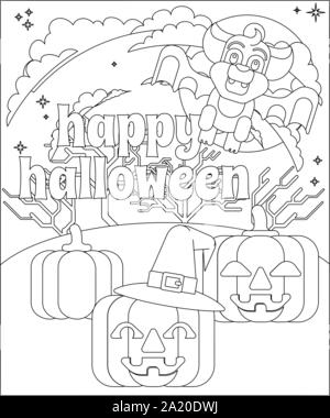 Happy Halloween Vampire Bat Pumpkin Coloring Page Stock Vector